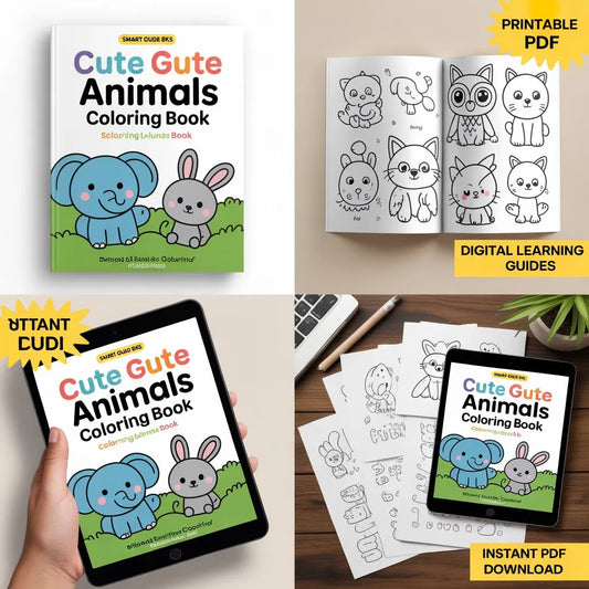 Smart Guide BKS Cute Animals Coloring Book – Digital Learning Guides Printable PDF Instant PDF download