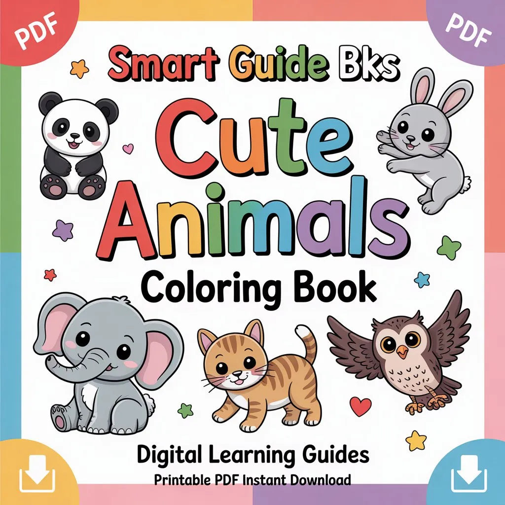Smart Guide BKS Cute Animals Coloring Book – Digital Learning Guides Printable PDF Instant PDF download