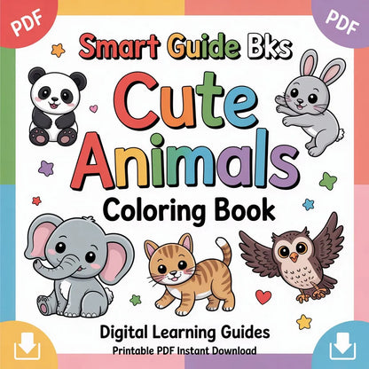 Smart Guide BKS Cute Animals Coloring Book – Digital Learning Guides Printable PDF Instant PDF download