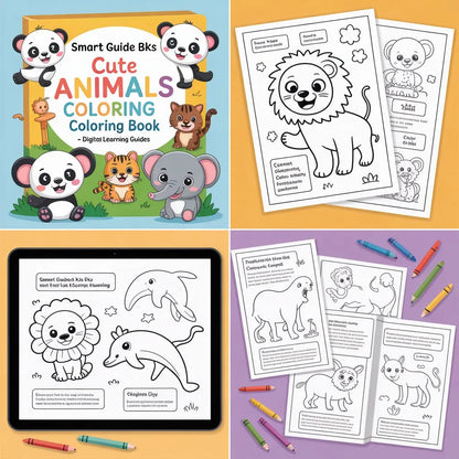 Smart Guide BKS Cute Animals Coloring Book – Digital Learning Guides Printable PDF Instant PDF download