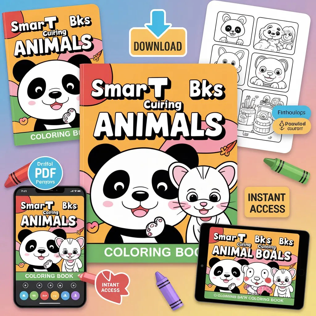Smart Guide BKS Cute Animals Coloring Book – Digital Learning Guides Printable PDF Instant PDF download